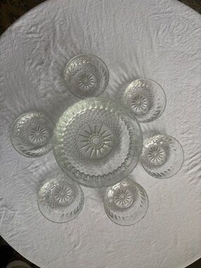 Arcoroc Clear Cut Glass Punch Bowl Set with 6 Matching Cups